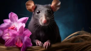 cute rat with flowers studio